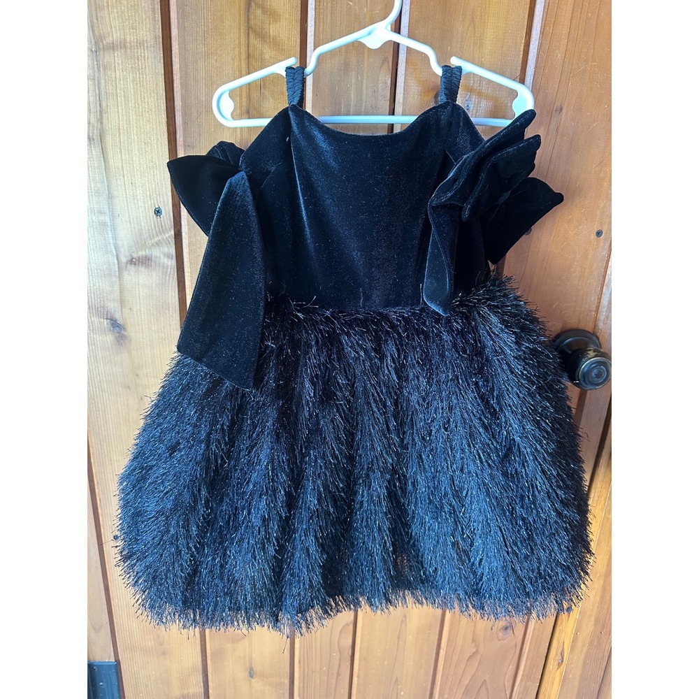 Custom INFANT Girl‎ 6-12M Black Velvet Party Dress Oversized Bows and Fringe
